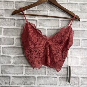 Iris Salmon Pink Lace Strappy Cropped Bralette Top NWT Medium Cami Tank